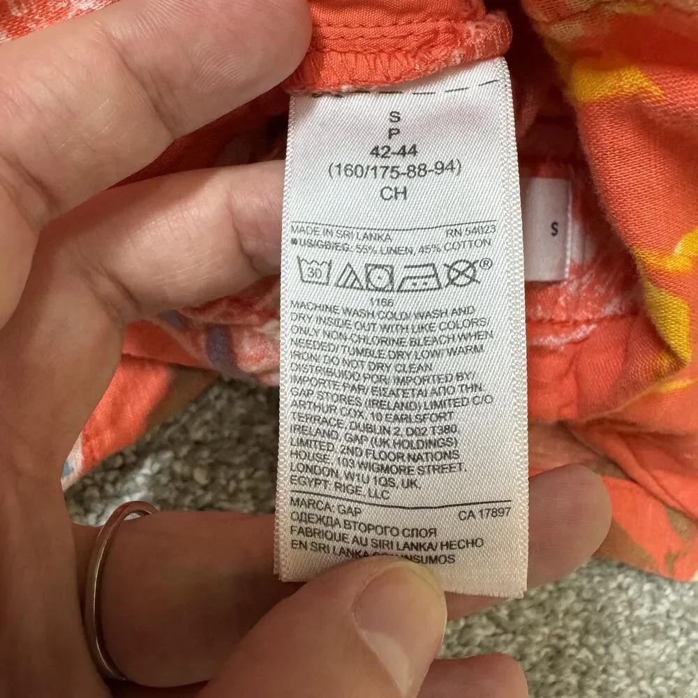 Gap Paperbag Pull Shorts Womens Small Orange Tropical Floral Linen Blend Summer